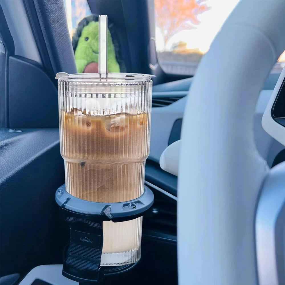 1/2pcs 600ml Stripe Glass Cup with Lid and Straw